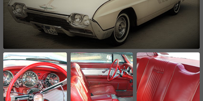 Hochzeitsauto-Vermietung - Farbe: Weiß - Eschweiler - Ford Thunderbird, 2-door Hardtop Coupé, 6,4 Ltr. V8, 300 PS, rote Lederausstattung, Corinthian White, Originalzustand - Ford Thunderbird 1963