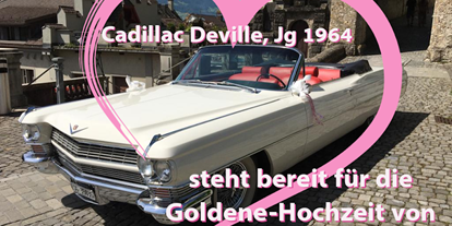 Hochzeitsauto-Vermietung - Art des Fahrzeugs: Oberklasse-Wagen - Geschenk-Gutscheine sind beliebt. - Oldtimer-Traumfahrt - Cadillac Deville Cabriolet, Jg. 1964