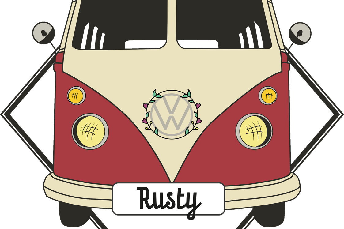 Hochzeitsauto: Logo Rusty - Bulli-Hochzeit.ch