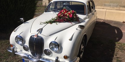 Hochzeitsauto-Vermietung - Farbe: Weiß - Region Schwaben - Jaguar MK 2 / 340 mit Faltdach