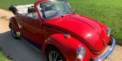 Hochzeitsauto-Vermietung - Versicherung: Vollkasko - Grenzach-Wyhlen - Das rote Hochzeitsauto in Cabriolet Version
 - VW Käfer Cabriolet rot