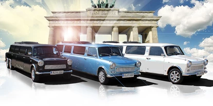 Hochzeitsauto-Vermietung - Shuttle Service - Berlin-Stadt Tempelhof - Die einzigartigen Trabant Stretchlimousinen aus Berlin - nach Rücksprache für exklusive Events und Veranstaltungen auch deutschlandweit und im D-A-CH Raum unterwegs! - Trabant Stretchlimousinen von Trabi-XXL