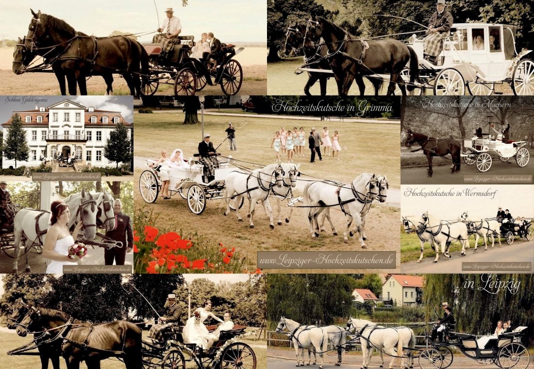 Hochzeitsauto: Pferdekutschen Auswahl - Weiße Glaslandauer Hochzeitskutsche von Leipzig-Oldtimer.de - Hochzeitsautos mit Chauffeur