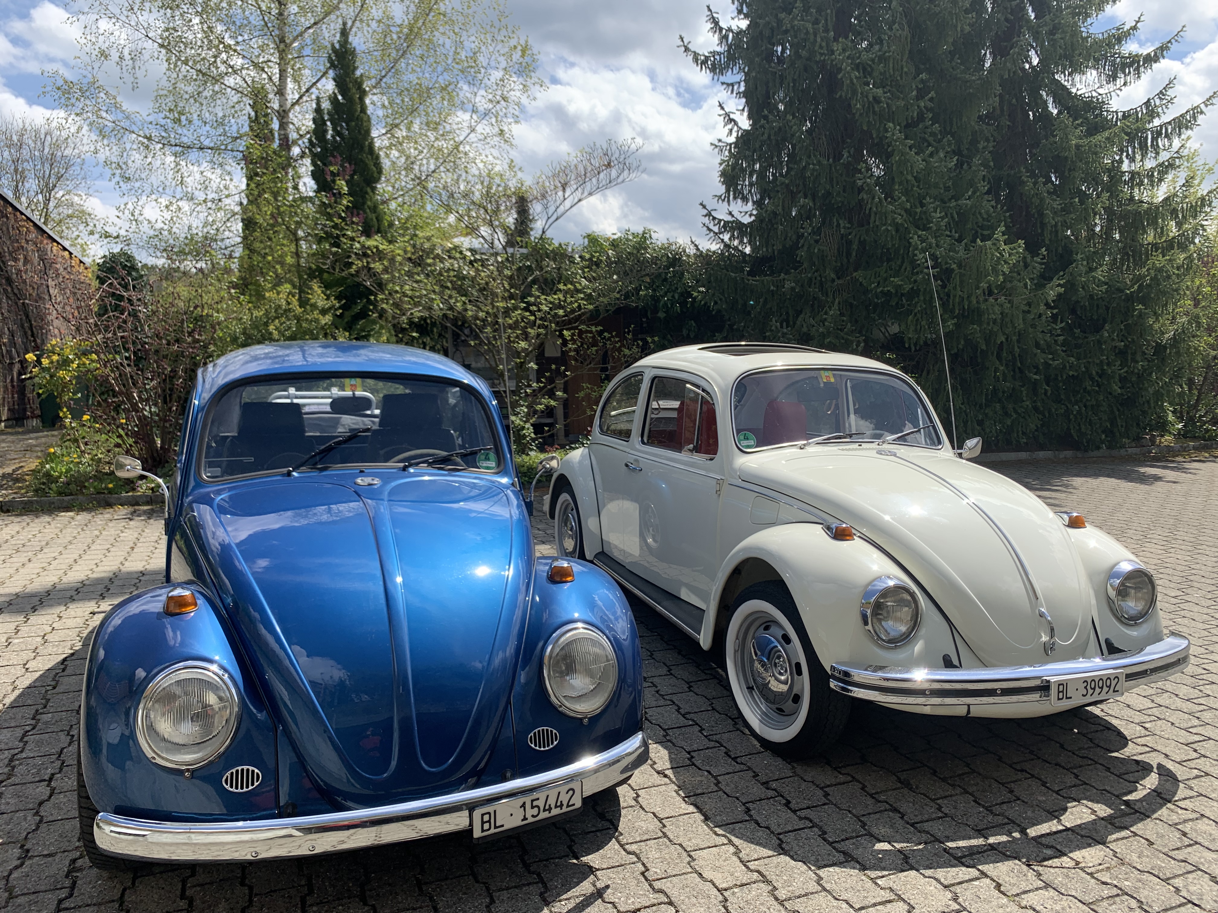 Hochzeitsauto-Vermietung - Farbe: Blau - Liestal - beide Käfer von rent-vw-kaefer.ch - VW-Käfer 1967 Palomena und VW-Käfer 1970